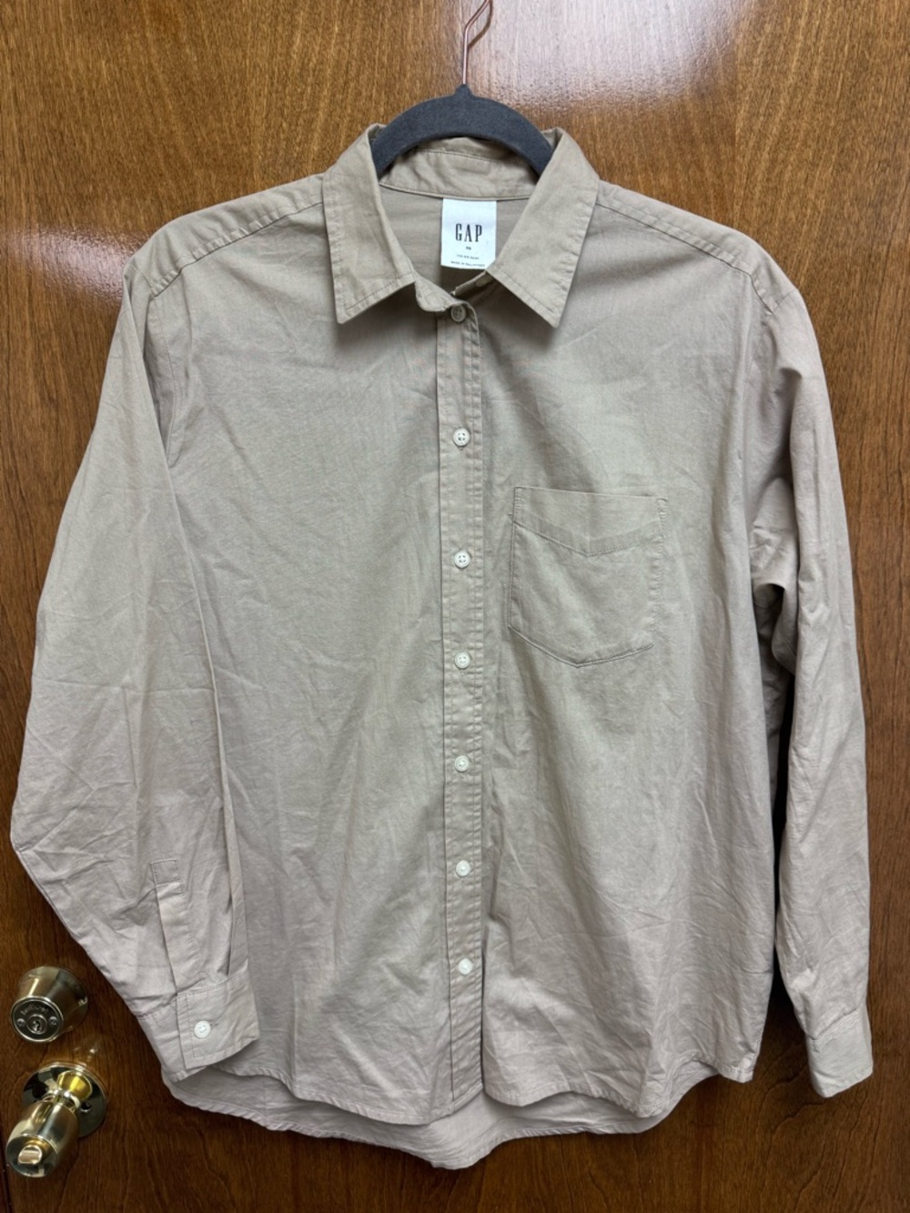GAP Women's Button-Down Shirt in Taupe- The Big Shirt